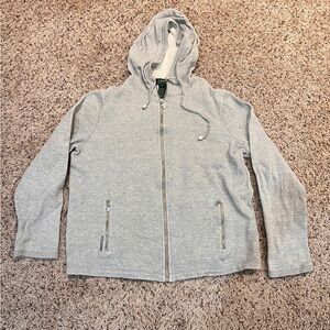 Ralph Lauren Women’s Hoodie Sweater Light Gray Full Zip Drawstring Zip Pockets